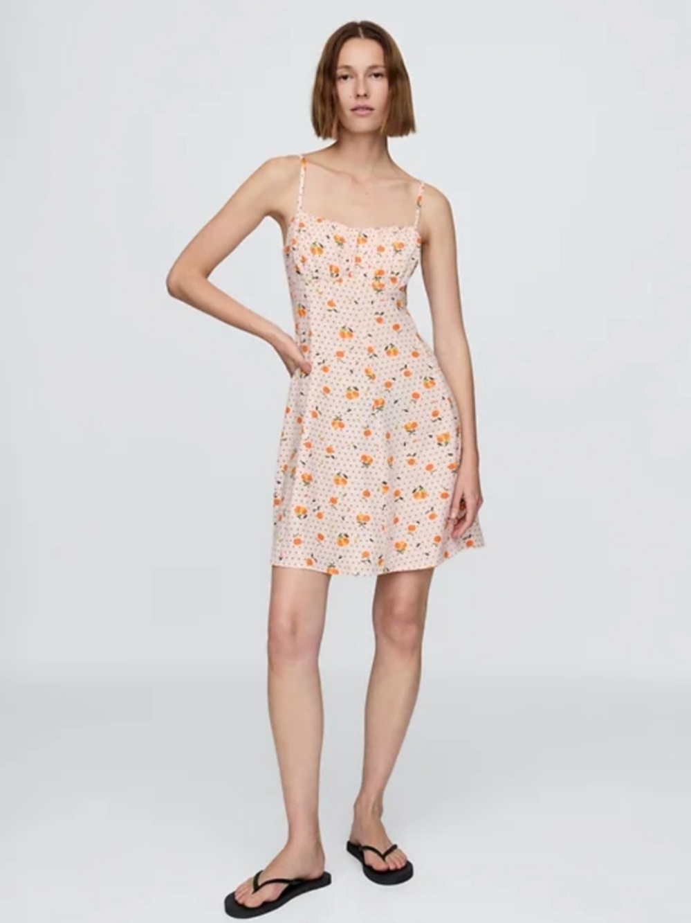 Linen Blend Shirred Bodice Mini Dress